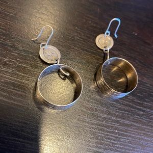 Vintage silver-toned etched tribal barrel drop earrings